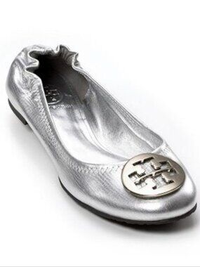Tory Burch Women's Reva ballet flats metallic silver leather